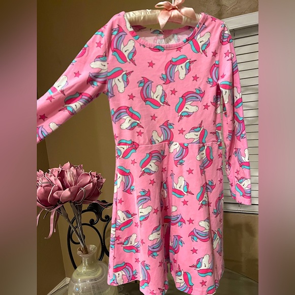 The Children's Place Other - Children’s Place Pink Long-Sleeve Girls Dress Unicorn Size 5/6